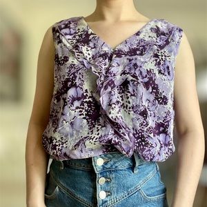 Purple No Sleeve Blouse with Ruffles